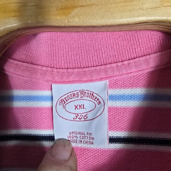 Brooks Brothers Golf Polo Shirt XXL Men's Pink Striped Logo Short Sleeve - Picture 5 of 5